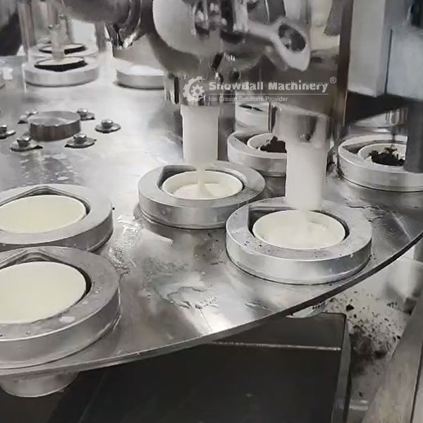 ice cream factory production line with continuous freezer ingredient doser filler